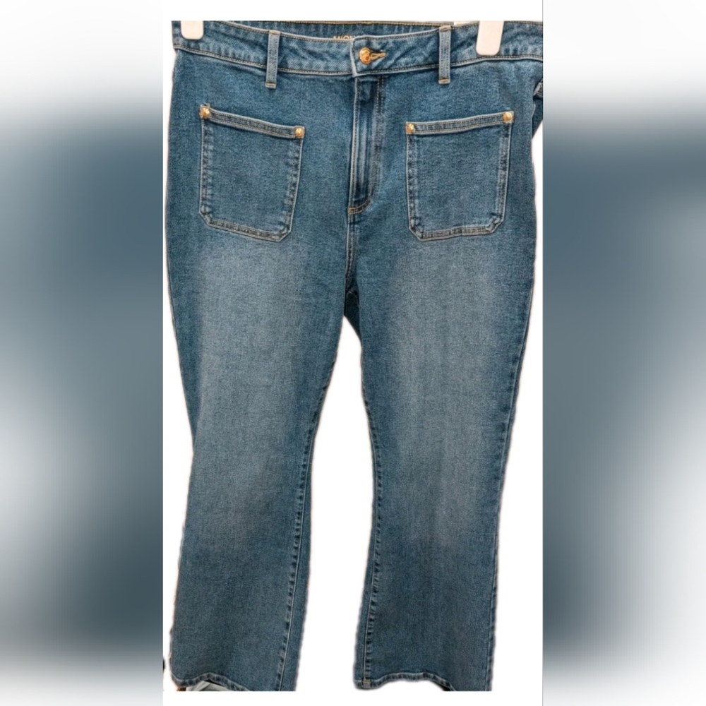 NWT Michael Kors Selma Crop Flare High Rise Jeans Size 14 Cali Blue